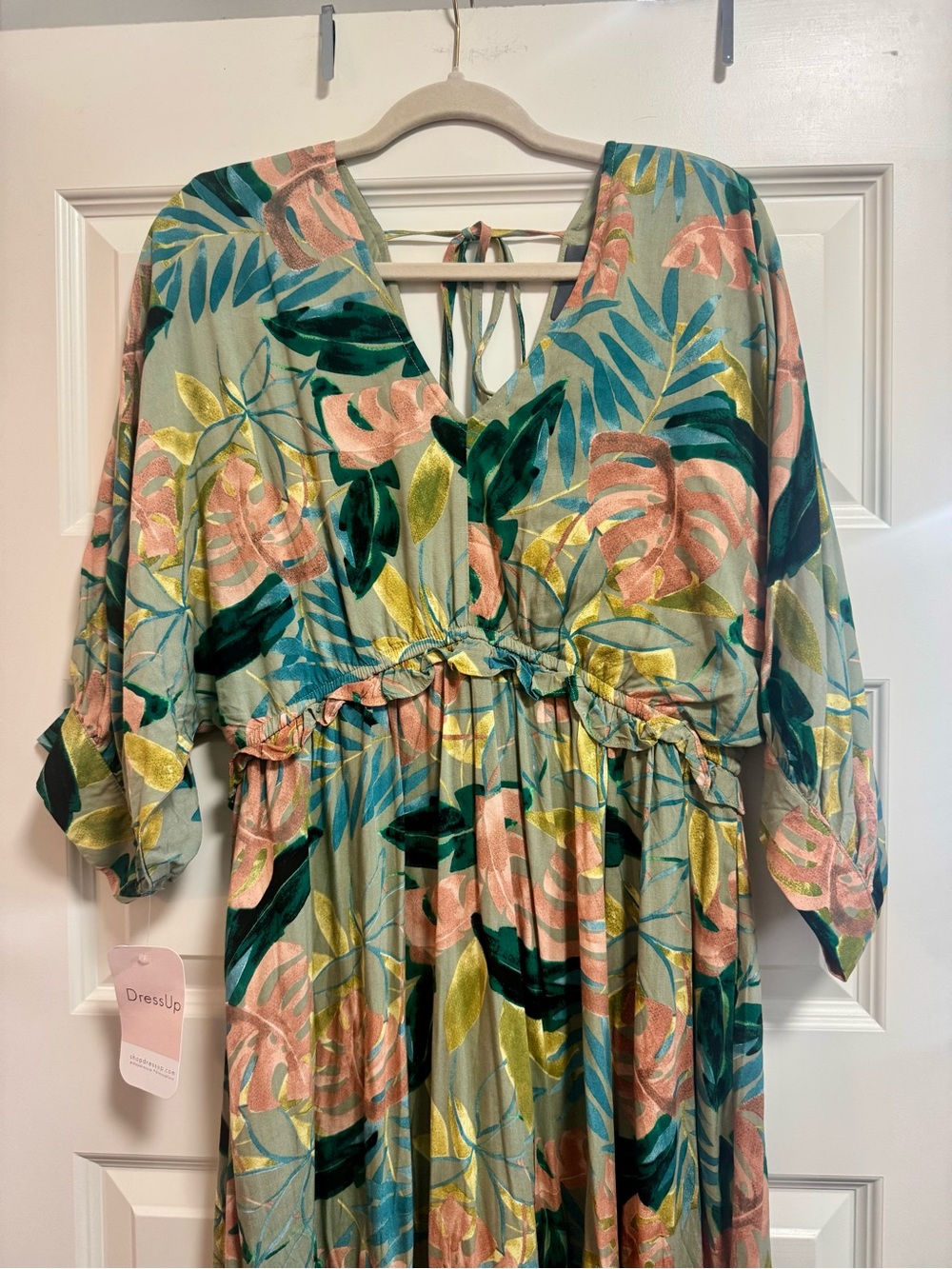 Floral Midi Dress in Sage Green and Blush